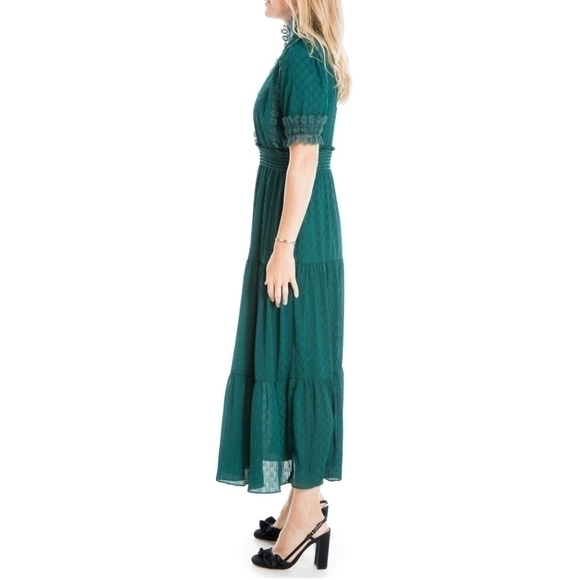 Max Studio Women's Emerald Green Jacquard Shine Dot Maxi Dress Size XS - Picture 3 of 8